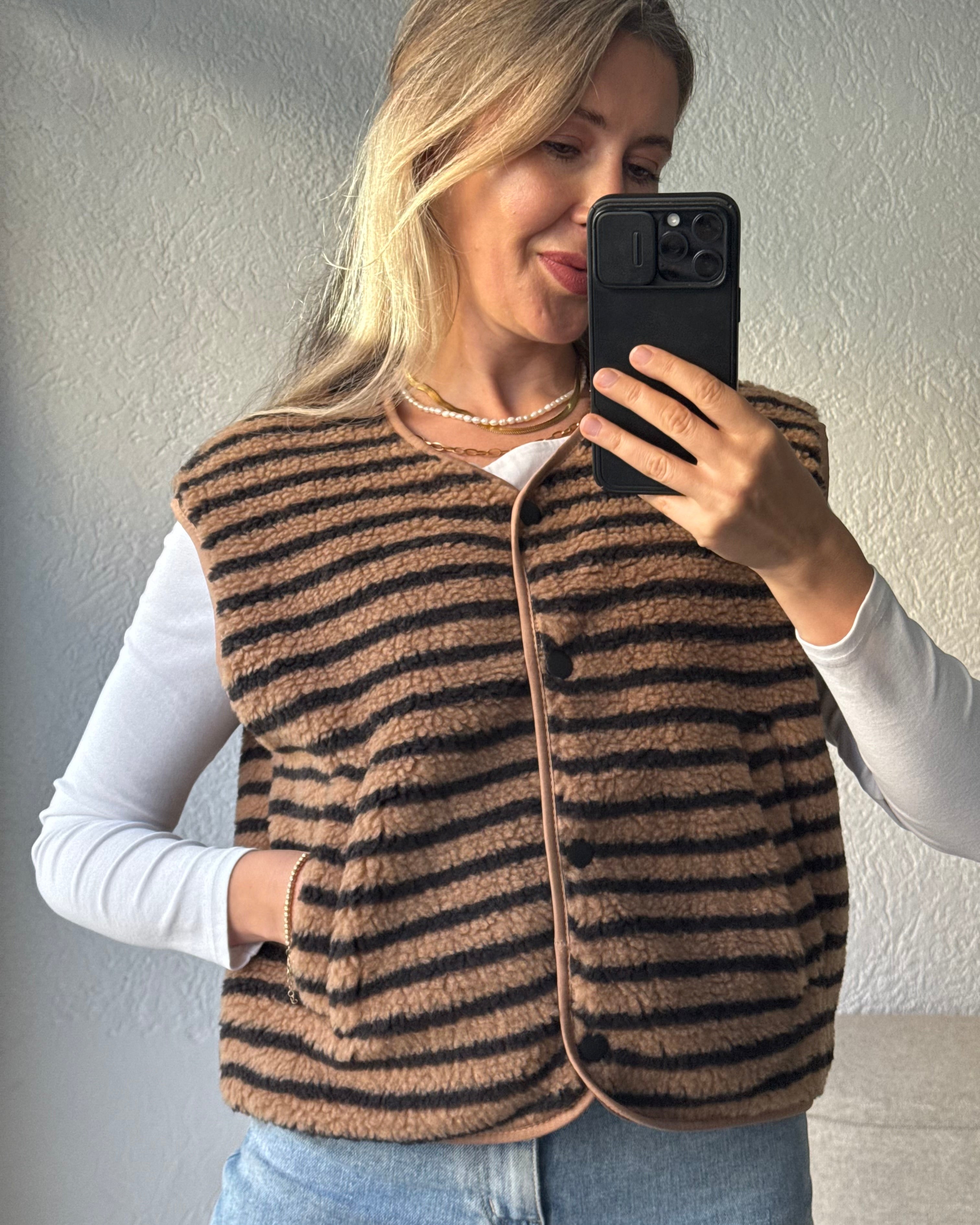 Teddyweste Stripes Braun