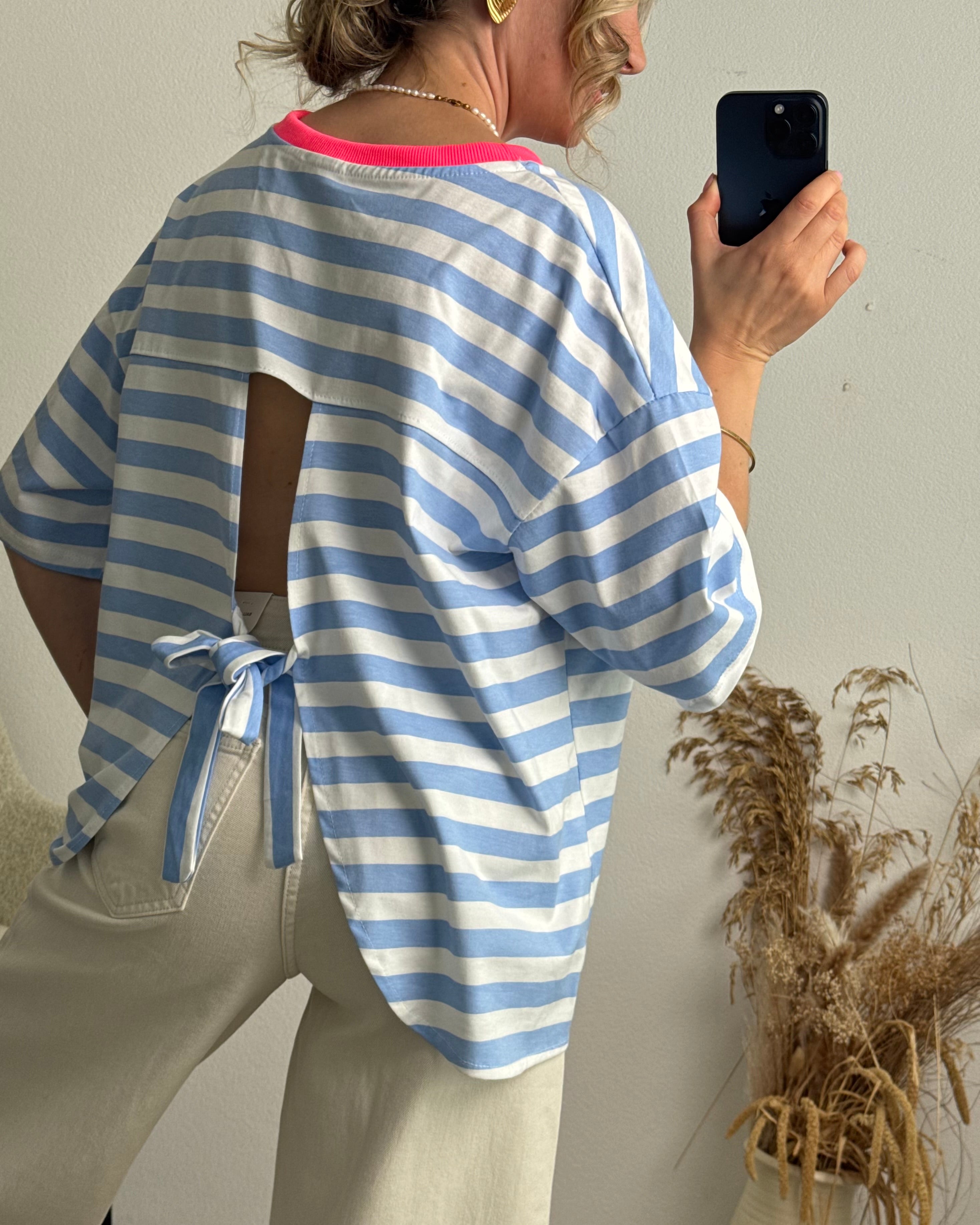 Open Tie Back Shirt blau/weiss