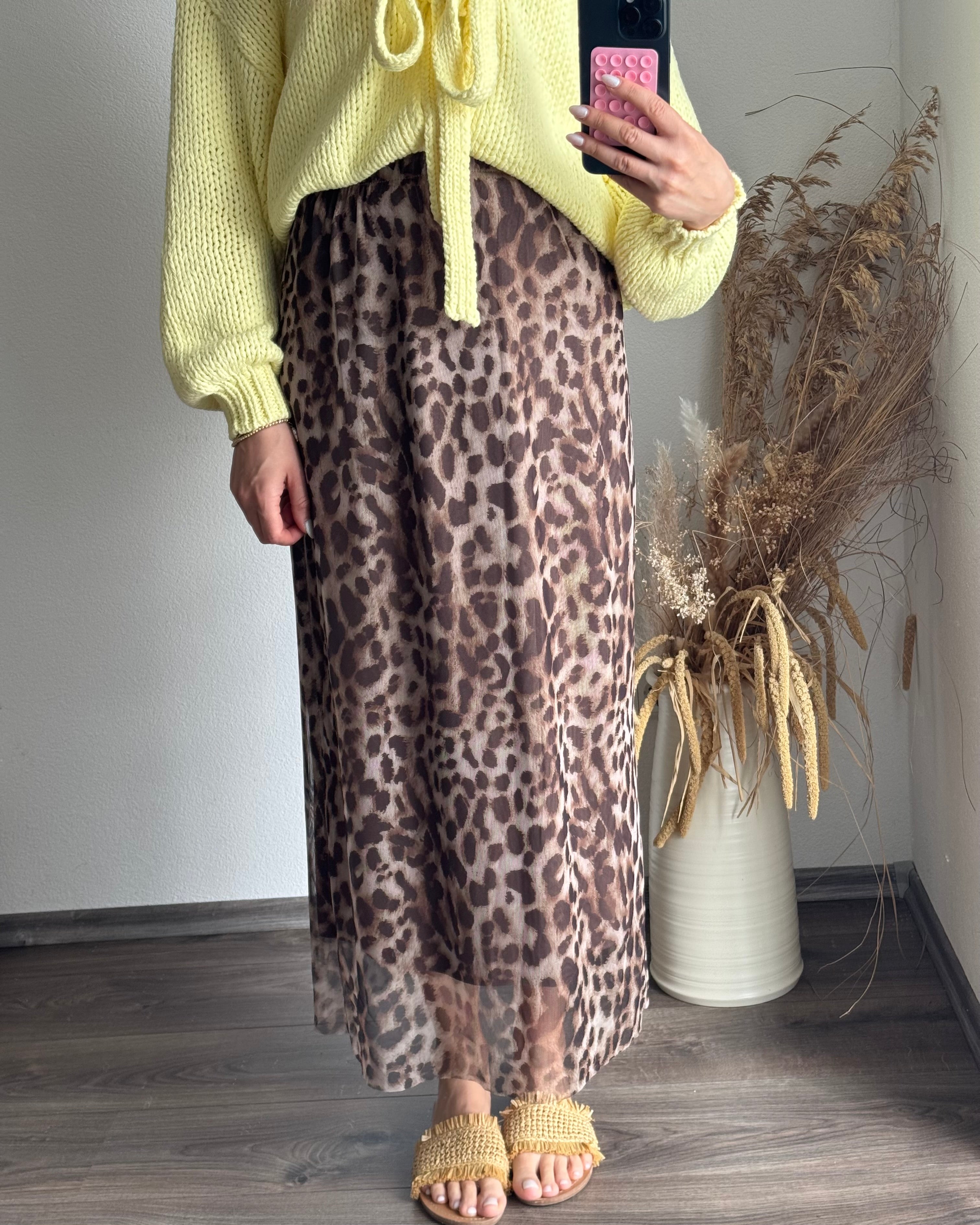 gerader Chiffonrock mit Leopardenmuster