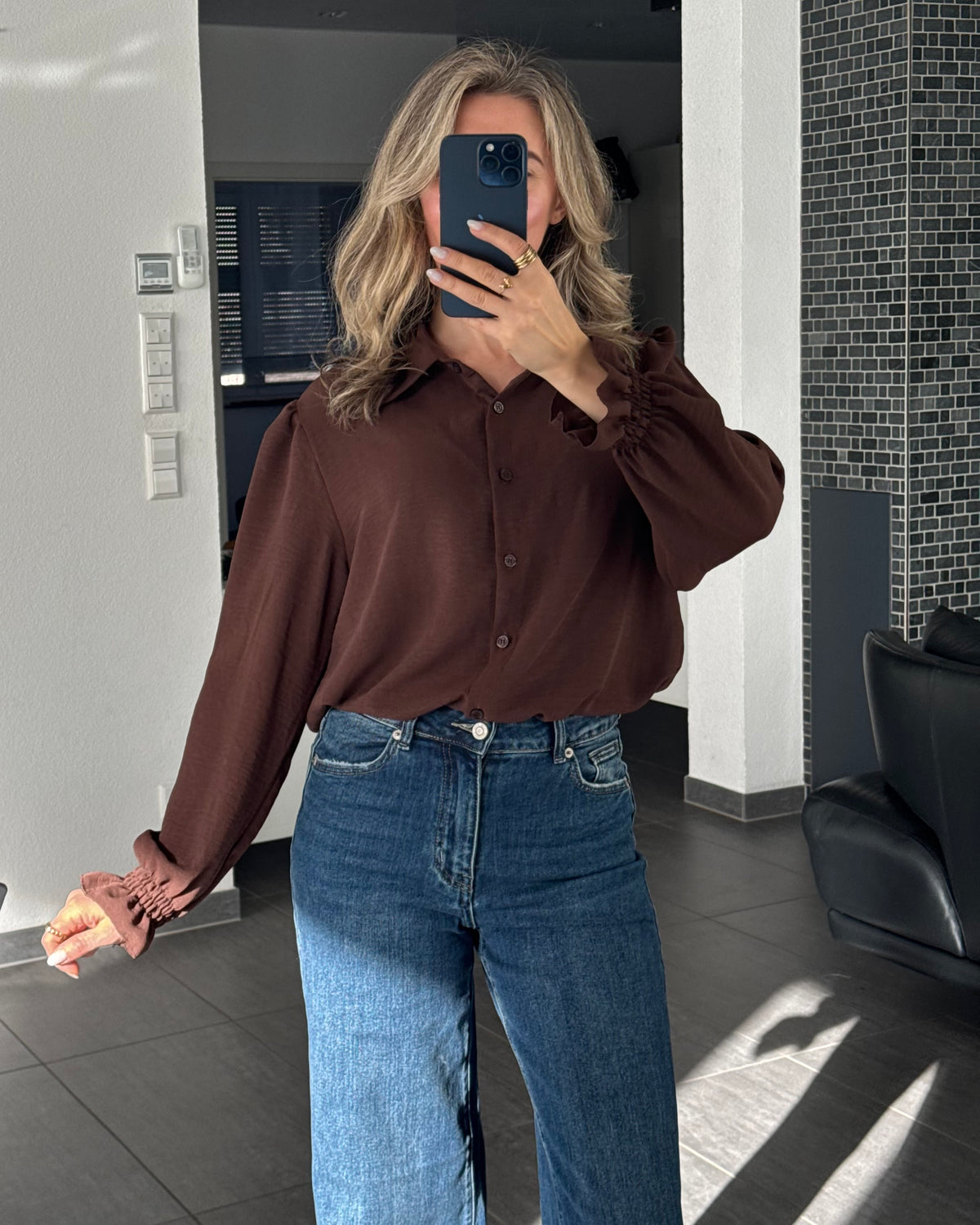 Bluse Marlie Rüschen Braun