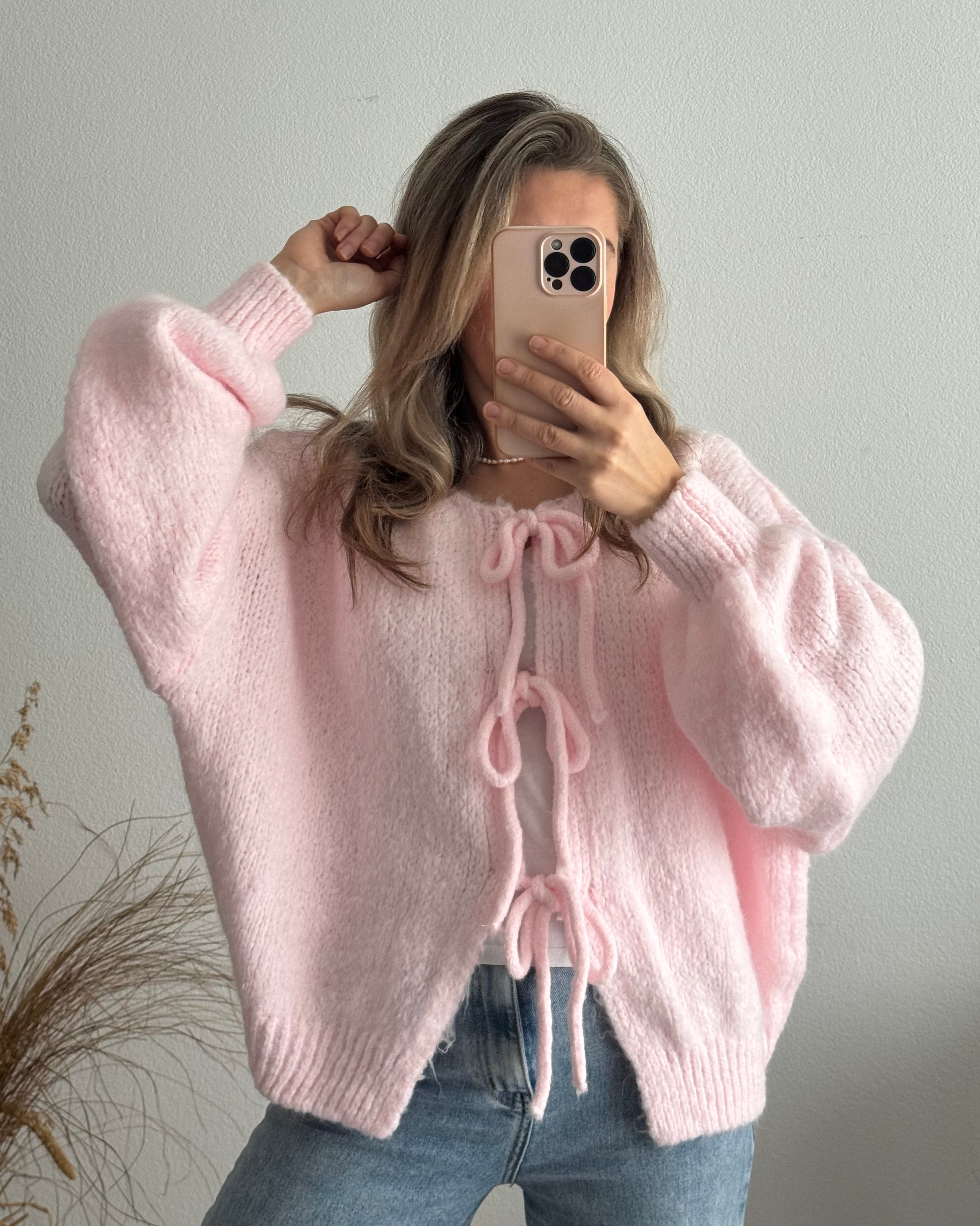 Cardigan mit Schleifen Langarm Zartrosa