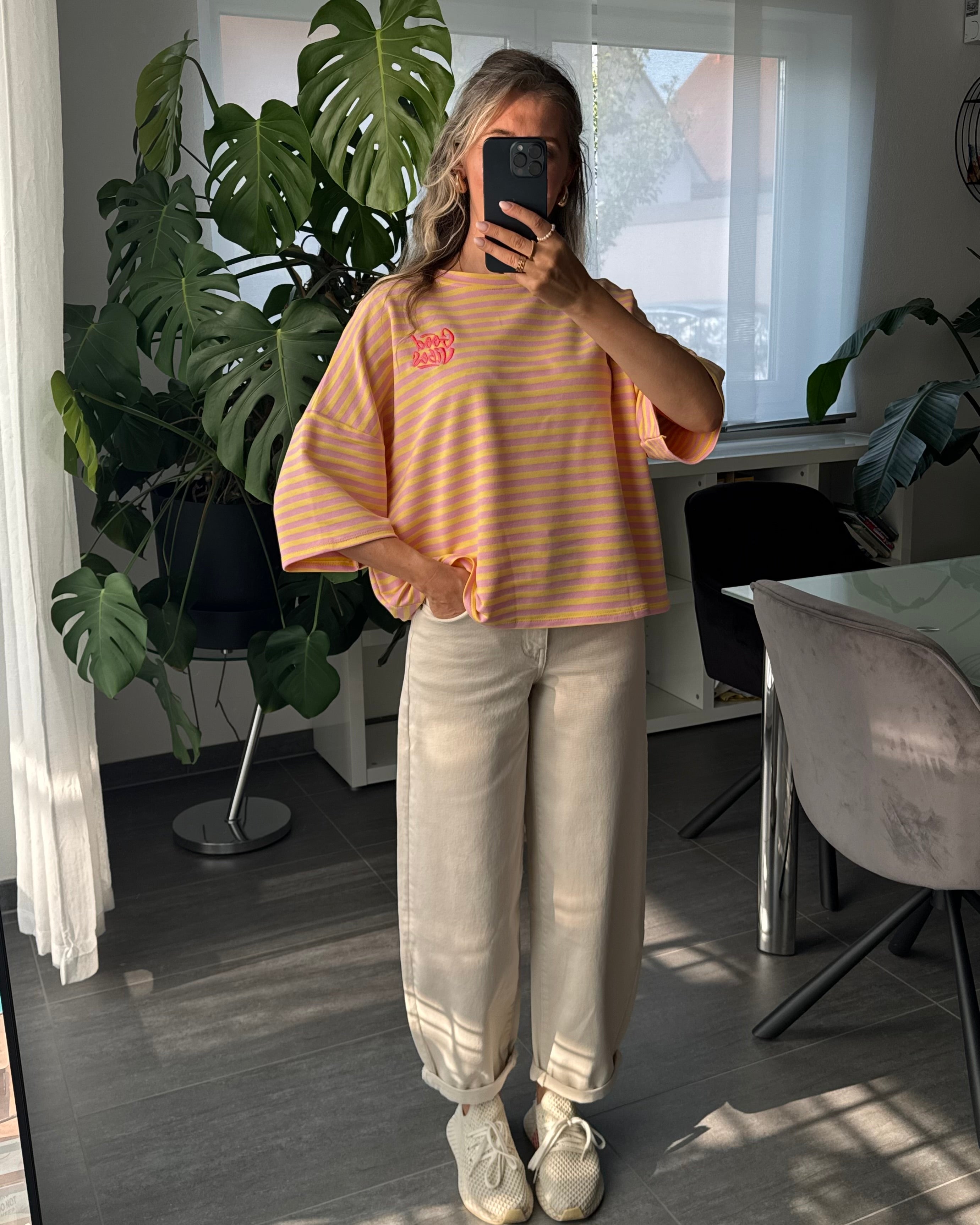 Shirt Streifenliebe Good Vibes SOFTGELB