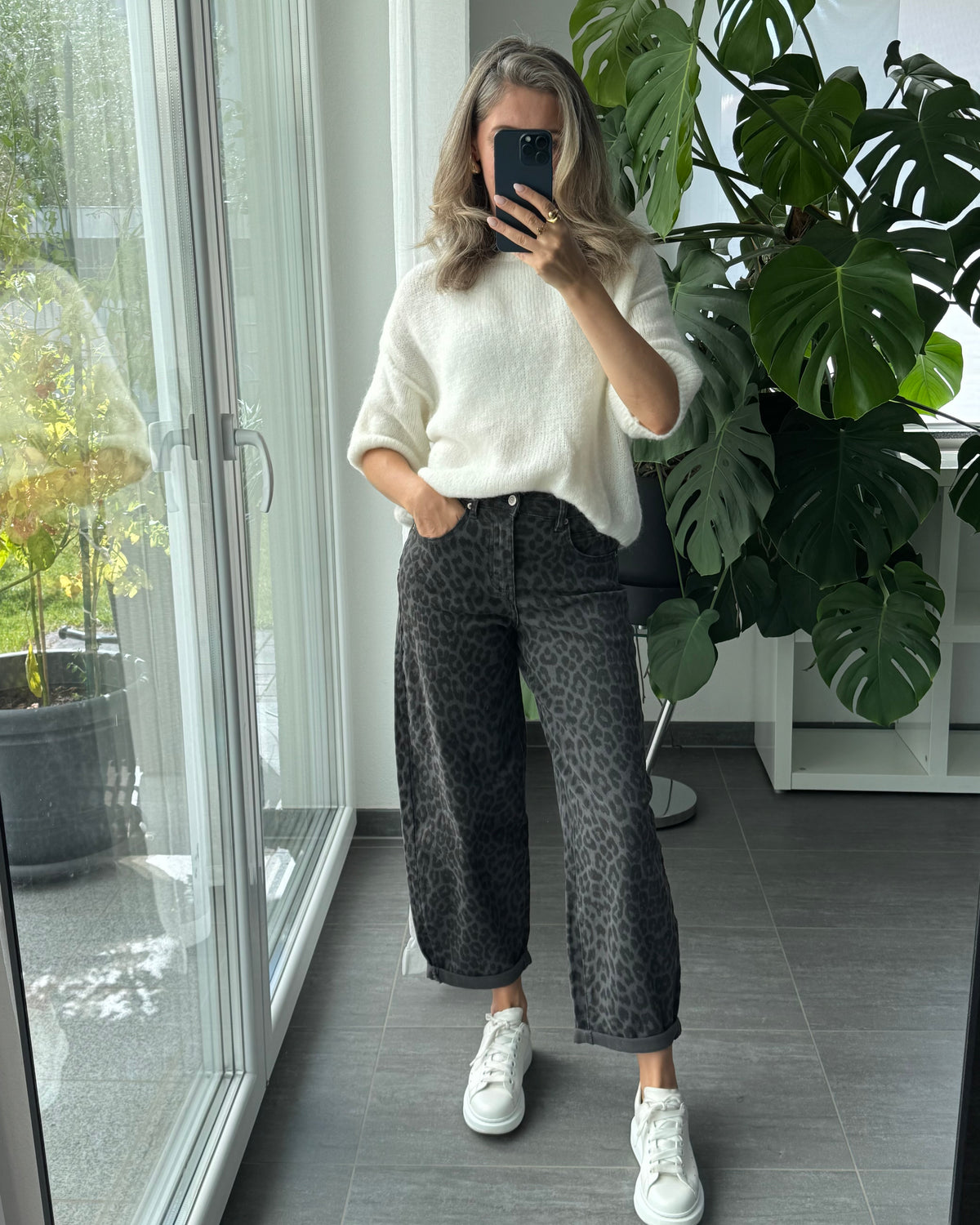 Stretch Ballon Jeans Leo Grau Schwarz