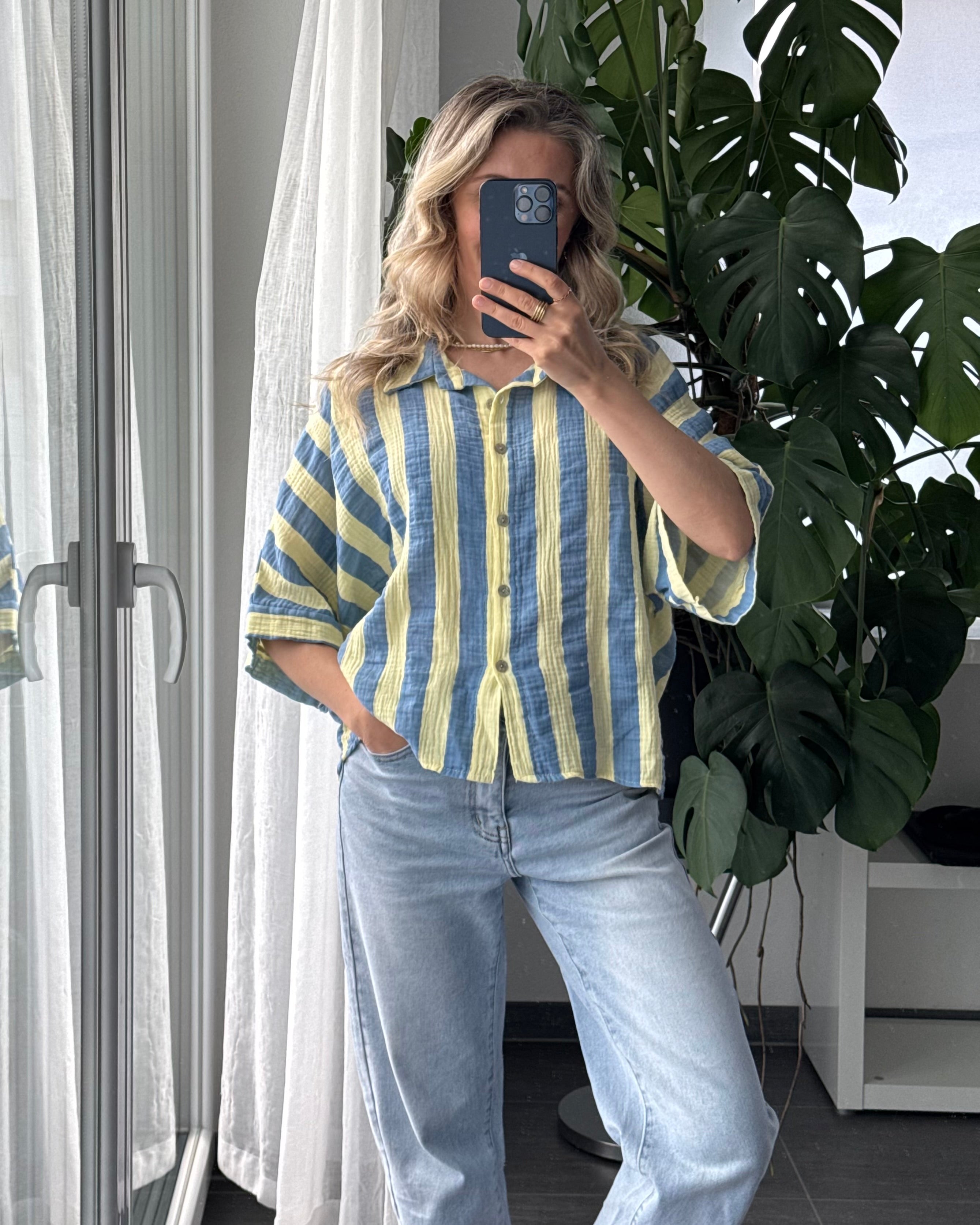Musselinbluse gestreift blau
