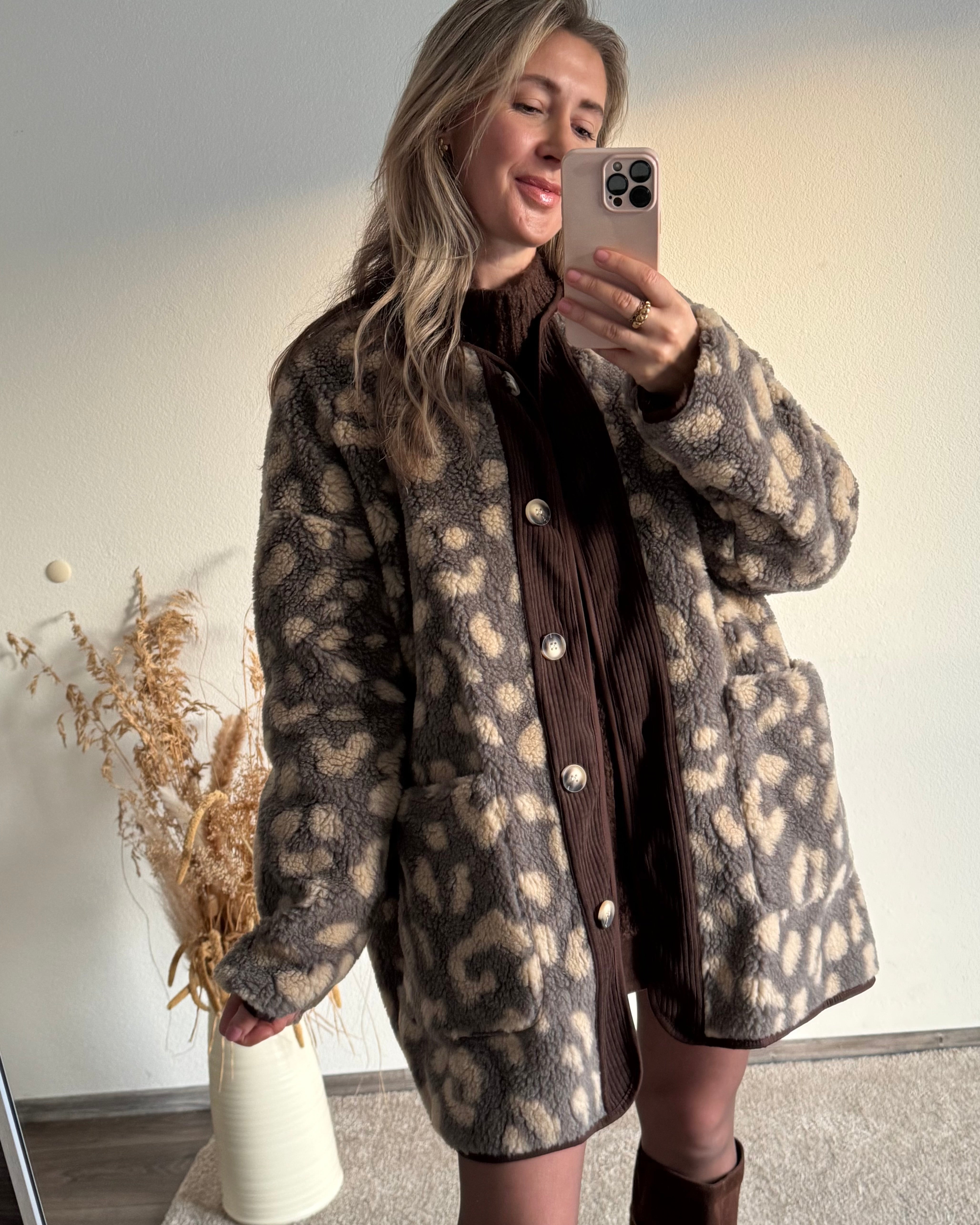 Teddy Jacke Leo Grau Beige