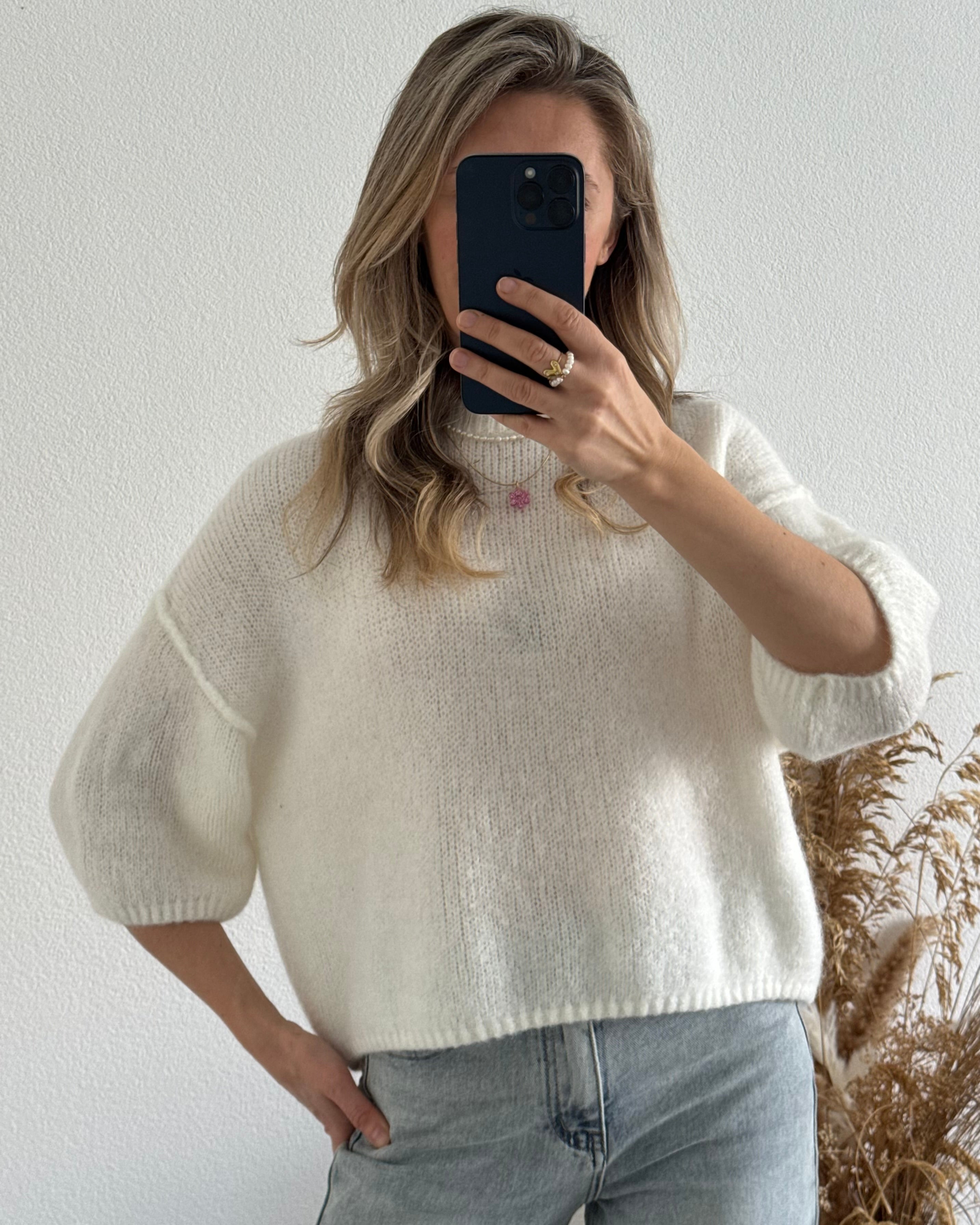 Kurzarm Pullover Weiß