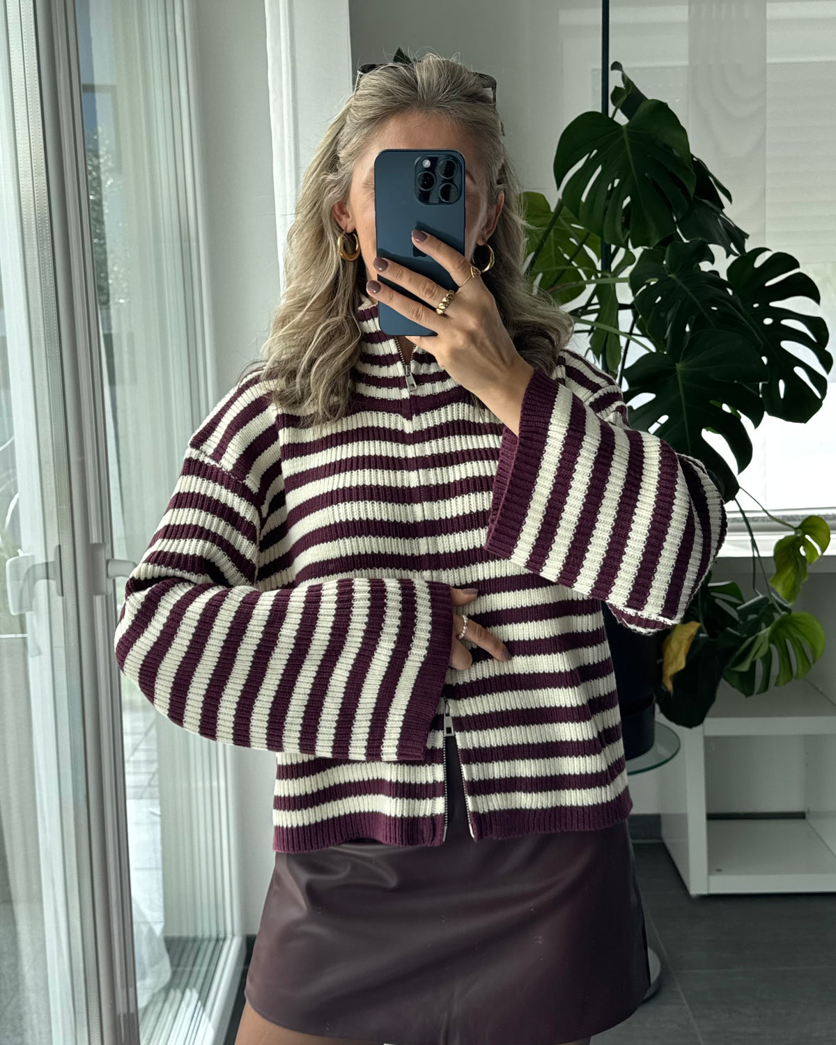 Streifen Strick Zipper Purple