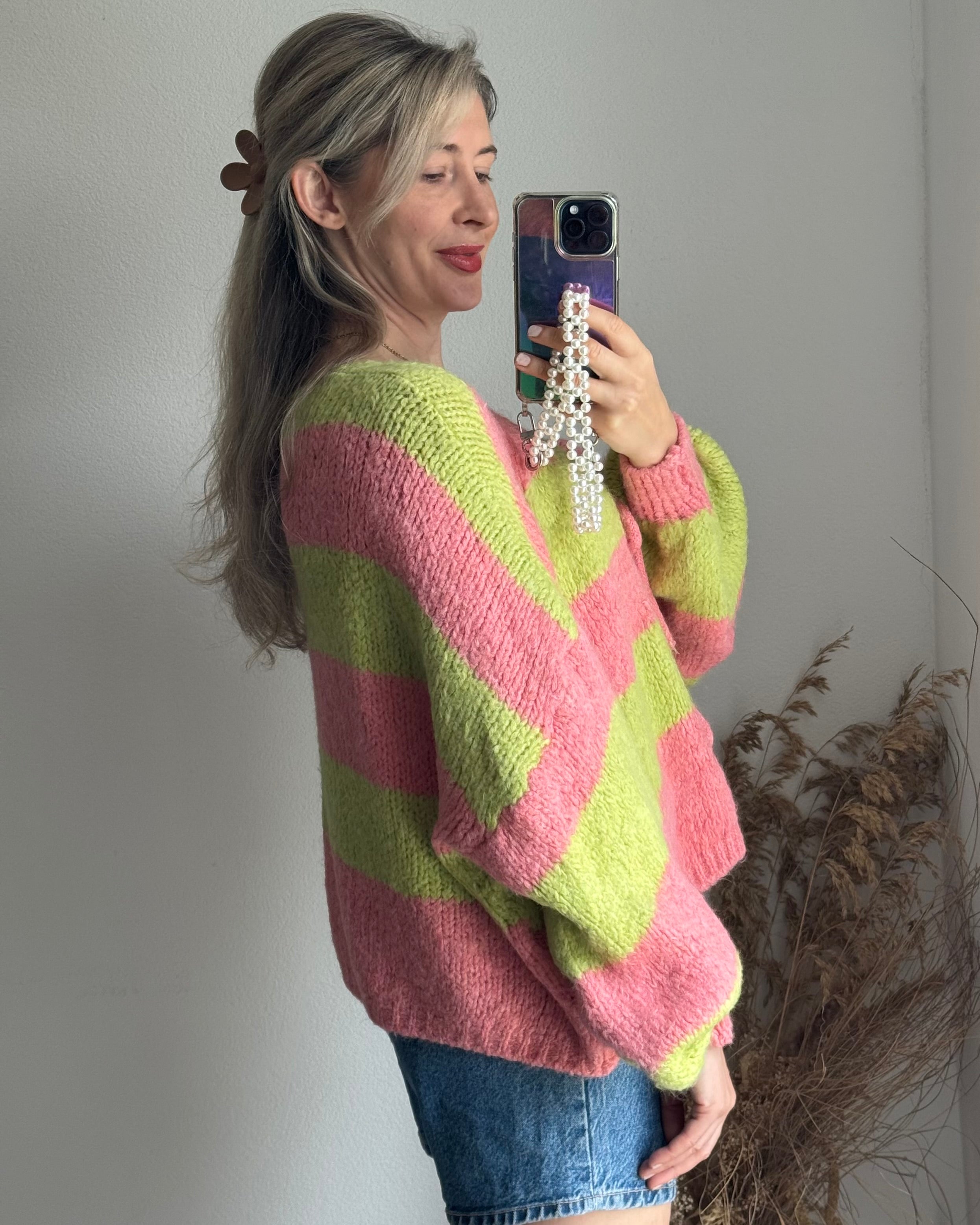Cardigan mit Schleifen Langarm Kiwi Rosa