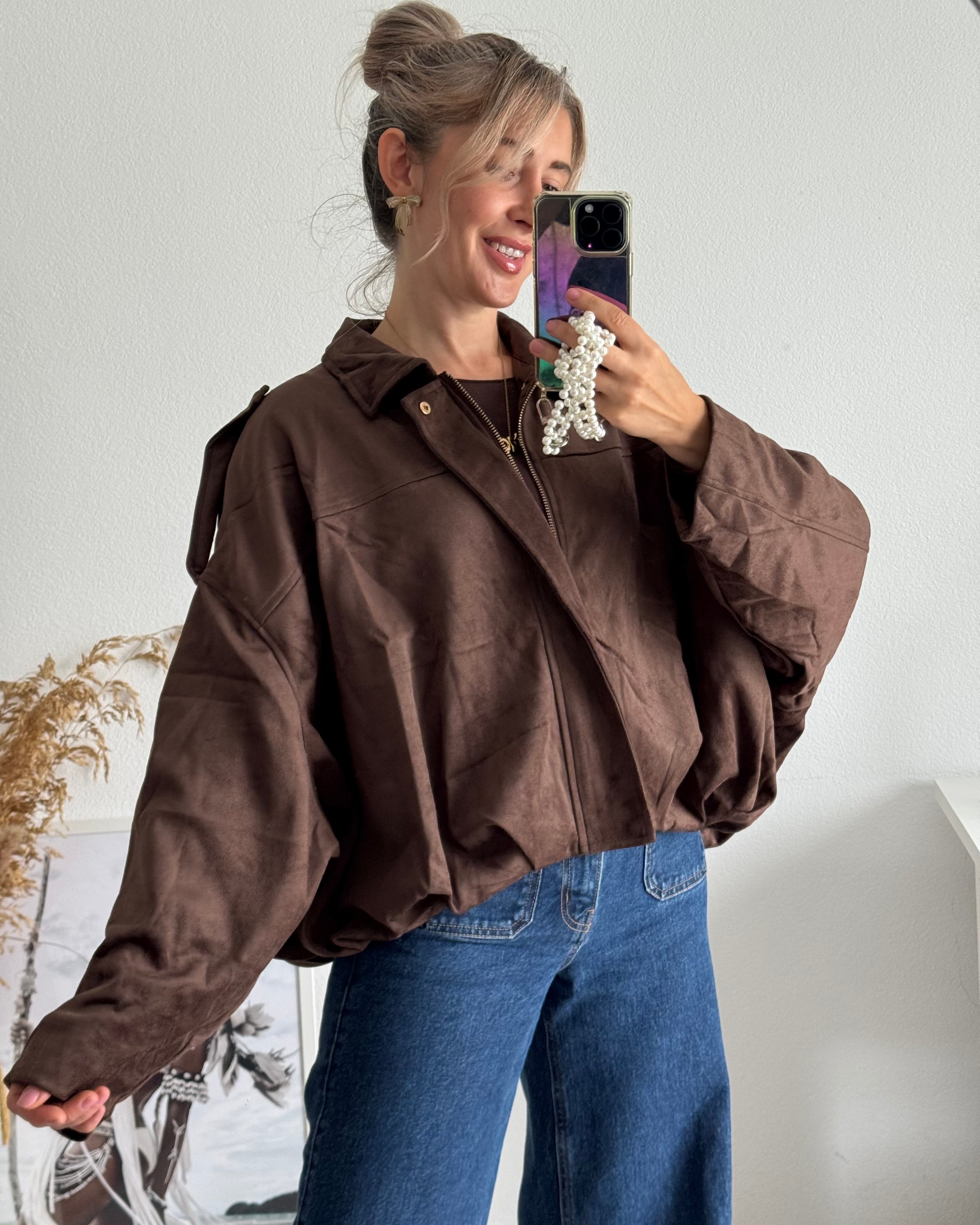 Luxe Suede Bomber Jacket BRAUN
