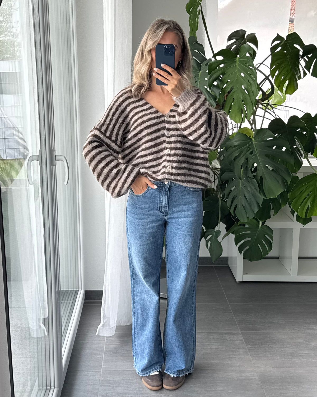 Wide leg stretch Jeans blau