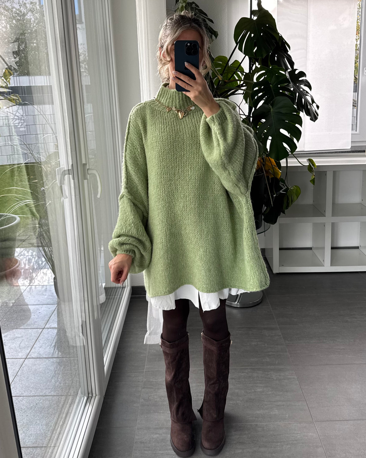 Flauschi Oversize Pulli Apfelgrün